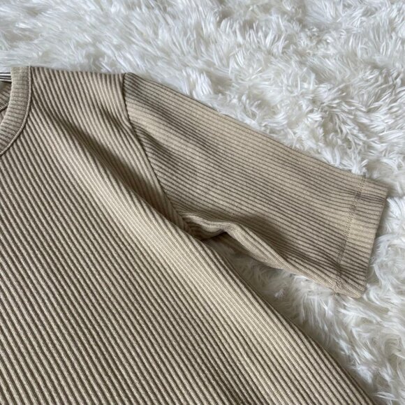 Yumi Ribbed 3/4 Sleeve Top Size M Beige - Picture 2 of 7